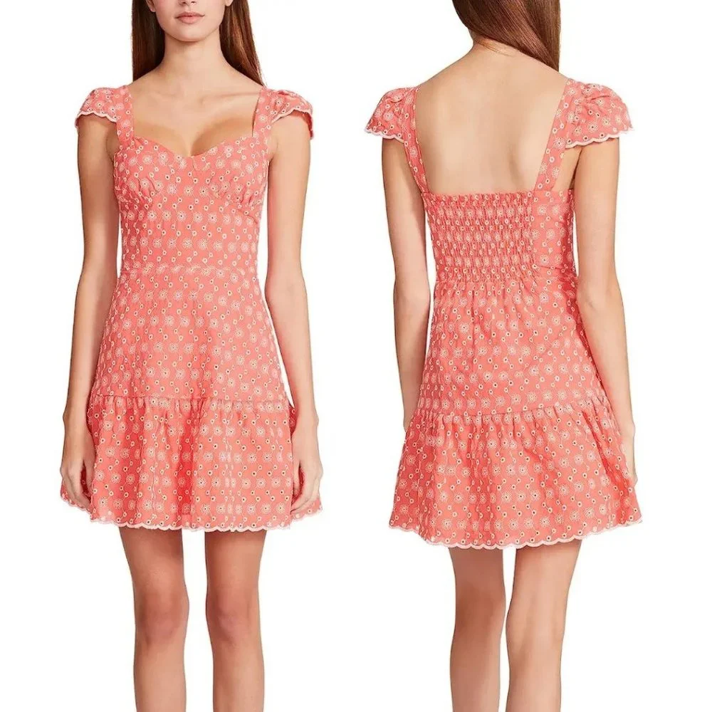 Betsey‎ Johnson  Two-Tone Ditsy Cotton Eyelet Bustier Mini Dress, L